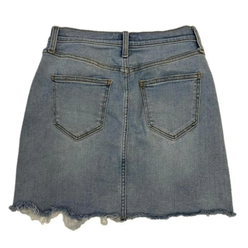 Arizona‎ High Rise Button Fly Distressed Destructed Denim Mini Jean Skirt Size 1